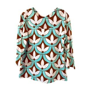 J Mclaughlin gorgeous teal contemporary pull over blouse V-neck back Large